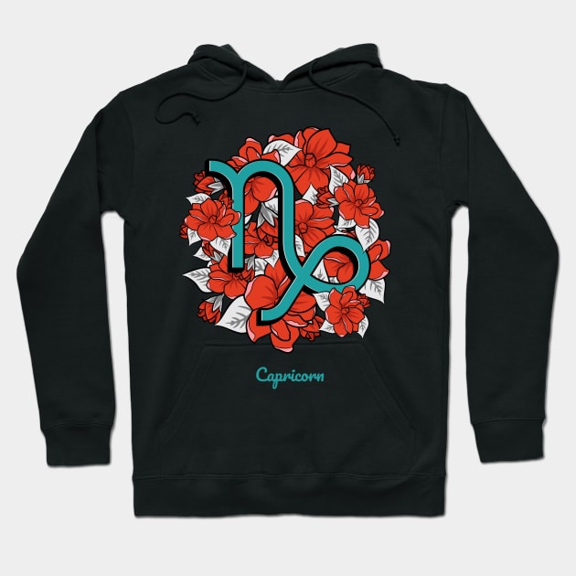 Floral Zodiac Sign Capricorn Gift Women Men Hoodie by teeleoshirts